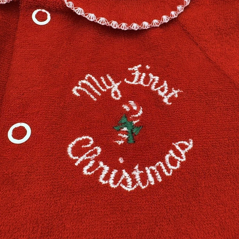 Alexis Coverall Girls 0-3 Months Red Terry Footed My‎ First Christmas One Piece
